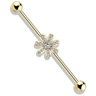 Piercing industriel dor fleur  sept ptales pavs de strass