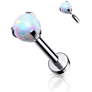 Piercing labret / cartilage en acier  perle d'opale blanche (filetage interne)