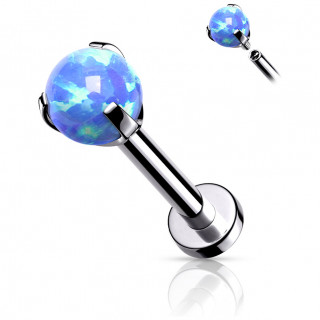 Piercing labret / cartilage en acier  perle d'opale bleue (filetage interne)