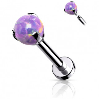 Piercing labret / cartilage en acier  perle d'opale violette (filetage interne)