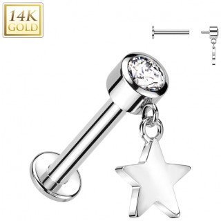 Piercing labret Or Blanc 14 carats  Etoile suspendue