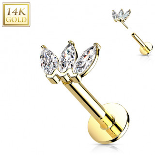 Piercing labret Or Jaune 14 carats  diadme de Zirconiums clairs (push-in)