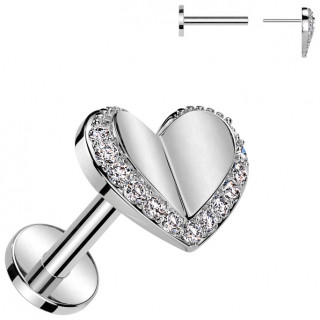 Piercing labret push-in coeur bord de zirconiums (lvre, tragus, hlix...)