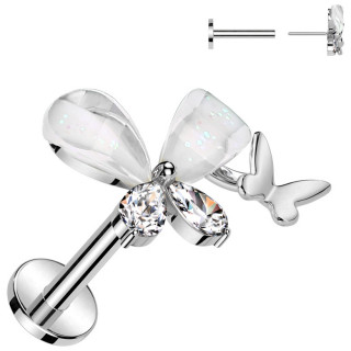 Piercing labret push-in double papillon fantaisie (lvre, tragus, hlix...)