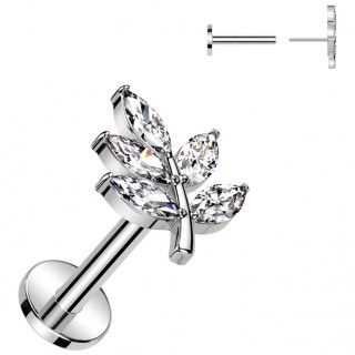 Piercing labret push-in  feuille de zirconiums (lvre, lobe, hlix...)