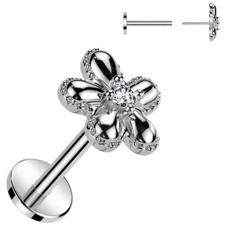 Piercing labret Push-in  fleur bombe sertie