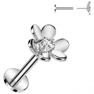 Piercing labret push-in  fleur dploye avec zirconium (lvre, tragus, hlix...)