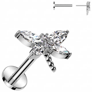 Piercing labret push-in  libellule de zirconiums (lvre, tragus, hlix...)