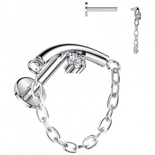 Piercing labret Titane  arc serti et chane (lvre, hlix, lobe...)