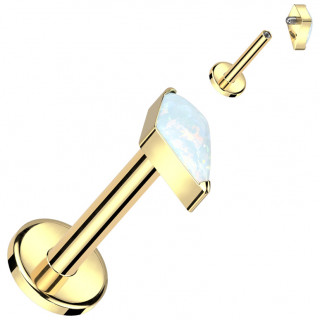 Piercing labret Titane dor  losange Opale (lvre, tragus, hlix, lobe...)