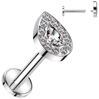 Piercing labret Titane Goutte exquise sertie (lvre, hlix, flat, lobe...)