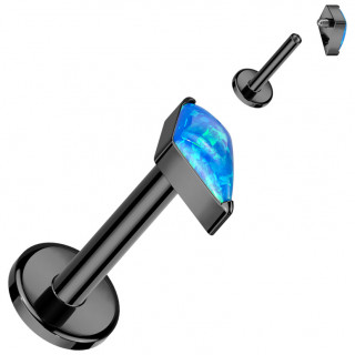 Piercing labret Titane noir  losange Opale bleue (lvre, tragus, hlix, lobe...)