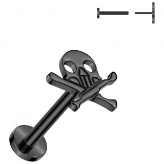 Piercing labret Titane noir push-in Skull Pirate (lvre, tragus, hlix...)