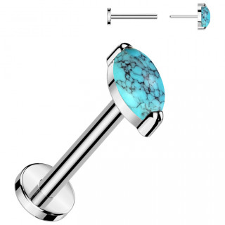 Piercing labret Titane  pierre de Turquoise ovale (push-in)