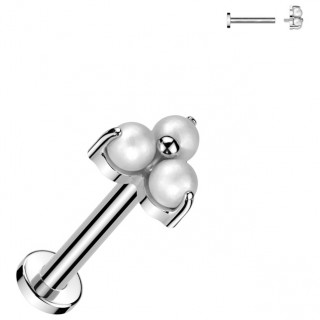 Piercing labret Titane  Trio de perles fines (lvre et oreille)