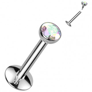 Piercing labret Titane  zirconium aurore borale et base convexe (lvre, tragus, hlix...)