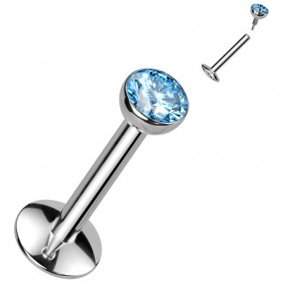 Piercing labret Titane  zirconium bleu aqua et base convexe (lvre, tragus, hlix...)