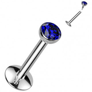 Piercing labret Titane  zirconium bleu et base convexe (lvre, tragus, hlix...)