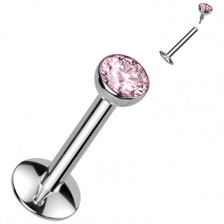 Piercing labret Titane  zirconium rose et base convexe (lvre, tragus, hlix...)