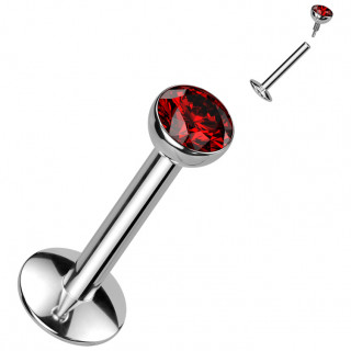 Piercing labret Titane  zirconium rouge et base convexe (lvre, tragus, hlix...)