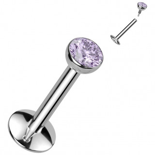 Piercing labret Titane  zirconium tanzanite et base convexe (lvre, tragus, hlix...)