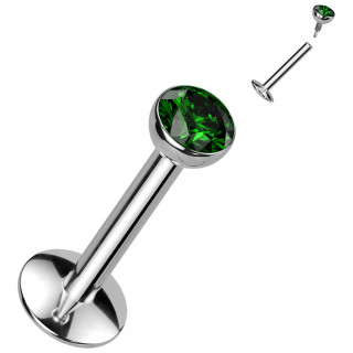 Piercing labret Titane  zirconium vert et base convexe (lvre, tragus, hlix...)