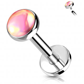 Piercing lvre / cartilage acier  pierre iridescente rose (filetage interne)