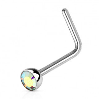 Piercing nez acier en "L"  strass aurore borale