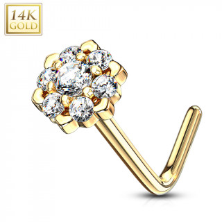 Piercing nez or 14 carats  fleur tincelante - Clair - Tige L