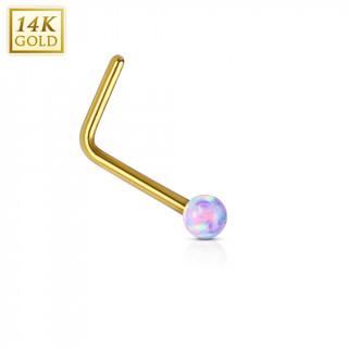 Piercing nez or jaune 14 carats avec Opale synthtique pourpre