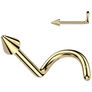 Piercing nez pointe spike stud U (tire-bouchon) en Titane dor