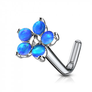 Piercing nez tige L fleur  ptales d'opale - bleu