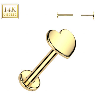 Piercing nez  tige labret et Coeur en Or Jaune 14 carats (push-in)