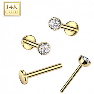 Piercing nez  tige labret et demi-sphre sertie en Or Jaune 14 carats (push-in)