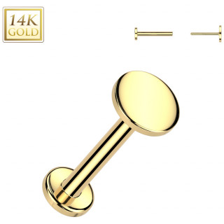 Piercing nez  tige labret et disque en Or Jaune 14 carats (push-in)