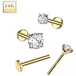 Piercing nez  tige labret et griffe sertie en Or Jaune 14 carats (push-in)