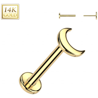 Piercing nez  tige labret et Lune en Or Jaune 14 carats (push-in)