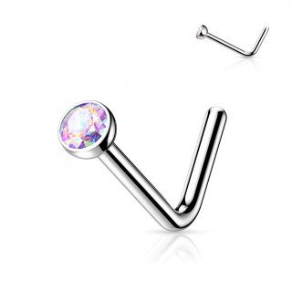 Piercing nez titane en "L"  demi-boule strass Aurore Borale