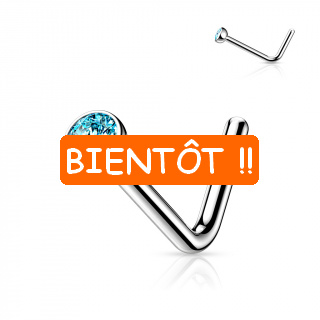 Piercing nez titane en "L"  demi-boule strass Bleu aqua