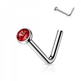 Piercing nez titane en "L"  demi-boule strass Rouge