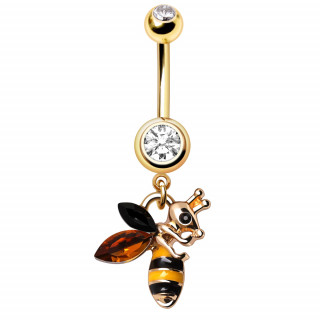 Piercing nombril dor abeille  ailes zirconium en amande