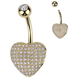 Piercing nombril dor coeur bomb pav de zirconiums