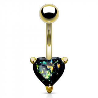 Piercing nombril dor  coeur d'opale vert fonc