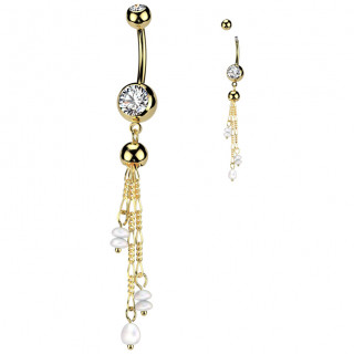 Piercing nombril dor  embouts strass et pampilles de perles suspendues