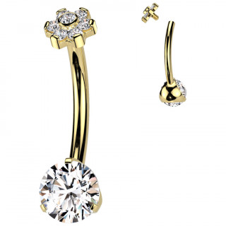 Piercing nombril dor Titane  fleur de Zirconiums (filetage interne)