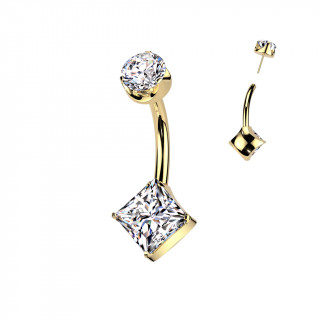 Piercing nombril dor  Titane push-in  zirconiums en rond et en losange