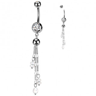 Piercing nombril  embouts strass et pampilles de perles suspendues