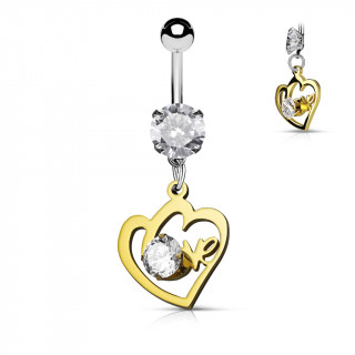 Piercing nombril pendentif coeur love dor  strass