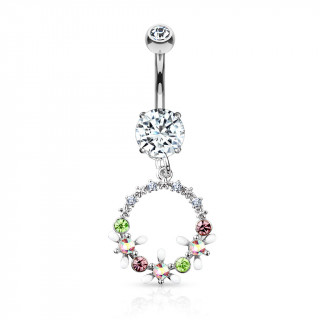 Piercing nombril  pendentif couronne de fleurs - Gris