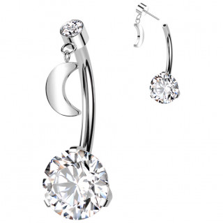 Piercing nombril push-in Titane  pendentif lune et zirconiums